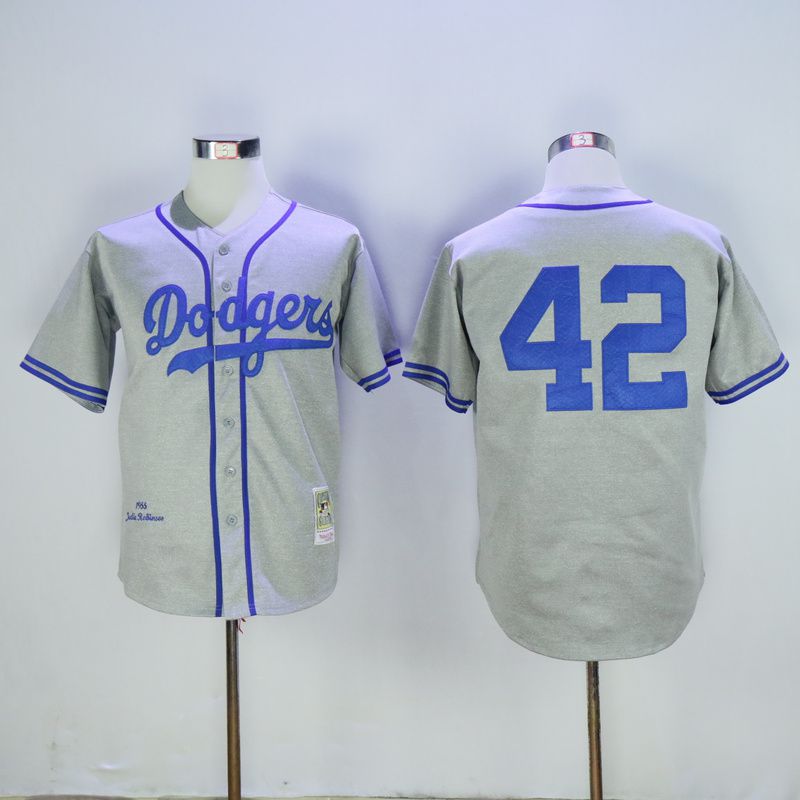 Men Los Angeles Dodgers #42 Robinson Grey Throwback 1955 MLB Jerseys